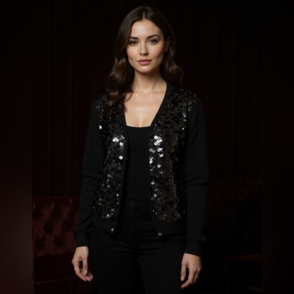 Pure Cashmere Collection. Gorgeous soft black cashmere and fun large sequins
